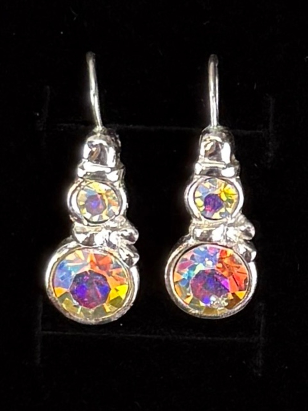 Silvertone iridescent accent, festive holiday snowman pierced earrings